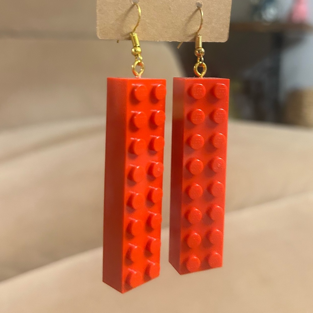 Red Dangle Earrings Made with Genuine LEGO® Bricks